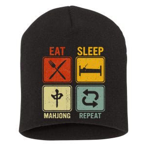 Funny Retro Design For   Eat Sleep Mahjong Repeat Short Acrylic Beanie