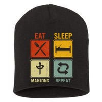 Funny Retro Design For   Eat Sleep Mahjong Repeat Short Acrylic Beanie