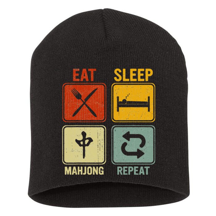 Funny Retro Design For   Eat Sleep Mahjong Repeat Short Acrylic Beanie