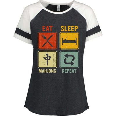 Funny Retro Design For   Eat Sleep Mahjong Repeat Enza Ladies Jersey Colorblock Tee