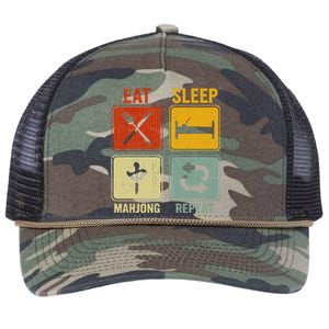 Funny Retro Design For   Eat Sleep Mahjong Repeat Retro Rope Trucker Hat Cap