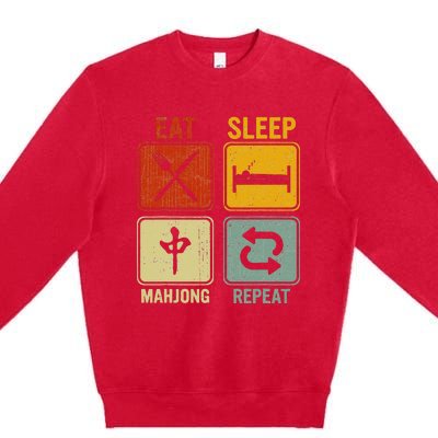 Funny Retro Design For   Eat Sleep Mahjong Repeat Premium Crewneck Sweatshirt