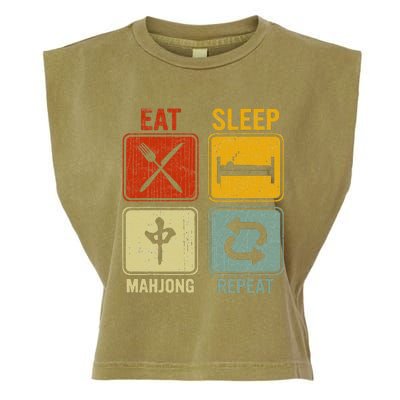 Funny Retro Design For   Eat Sleep Mahjong Repeat Garment-Dyed Women's Muscle Tee