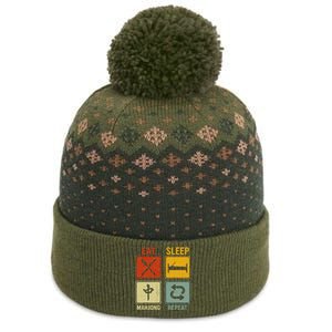 Funny Retro Design For   Eat Sleep Mahjong Repeat The Baniff Cuffed Pom Beanie