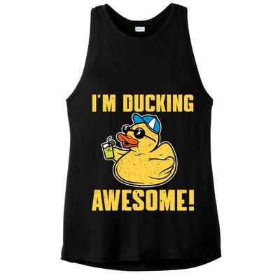 Funny Rubber Ducky Saying Im Ducking Awesome Duckie Ladies PosiCharge Tri-Blend Wicking Tank