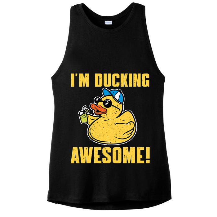 Funny Rubber Ducky Saying Im Ducking Awesome Duckie Ladies PosiCharge Tri-Blend Wicking Tank