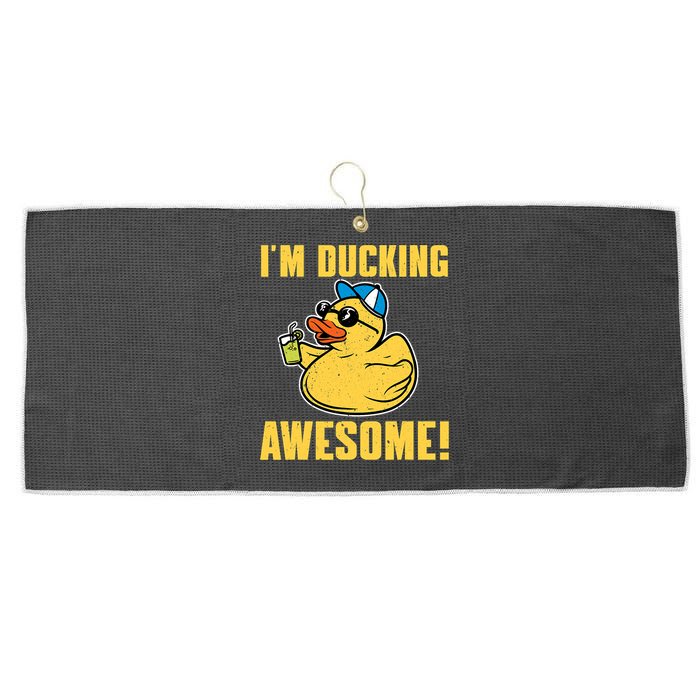 Funny Rubber Ducky Saying Im Ducking Awesome Duckie Large Microfiber Waffle Golf Towel