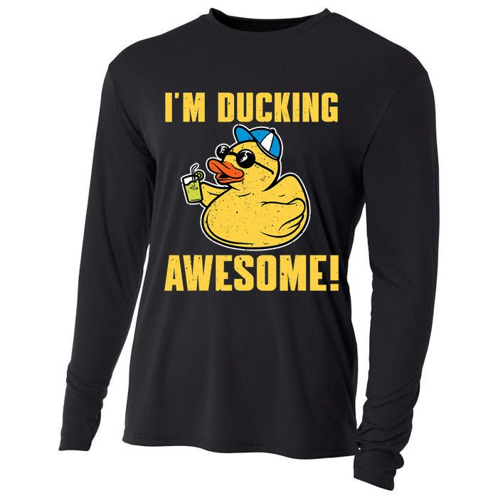 Funny Rubber Ducky Saying Im Ducking Awesome Duckie Cooling Performance Long Sleeve Crew