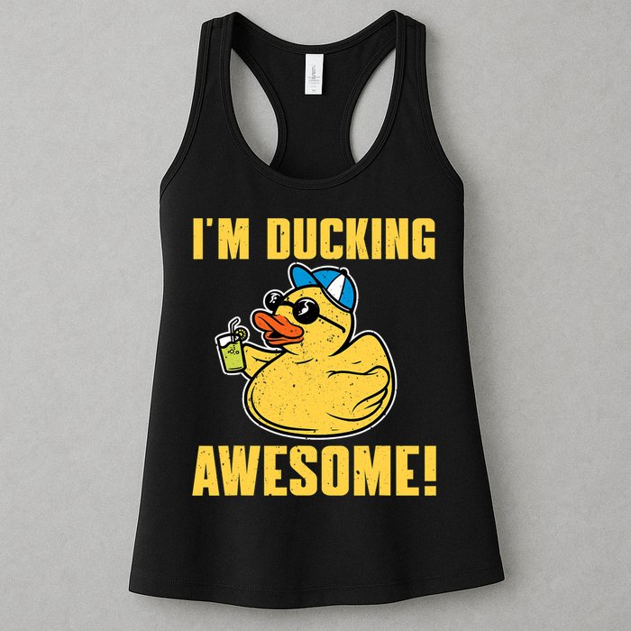 Funny Rubber Ducky Saying Im Ducking Awesome Duckie Womens Tank Top