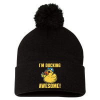 Funny Rubber Ducky Saying Im Ducking Awesome Duckie Pom Pom 12in Knit Beanie