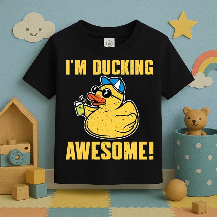 Funny Rubber Ducky Saying Im Ducking Awesome Duckie Toddler T-Shirt