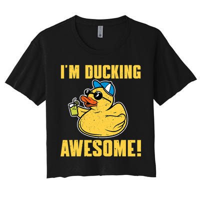 Funny Rubber Ducky Saying Im Ducking Awesome Duckie Crop Top