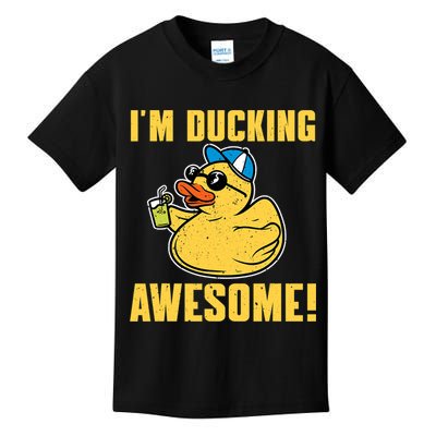 Funny Rubber Ducky Saying Im Ducking Awesome Duckie Kids T-Shirt