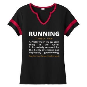 Funny Running Definition Noun Runner Track Field Gift Coach Ladies Halftime Notch Neck Tee