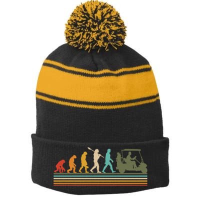 Funny Retro Evolution Of A Golfer Stripe Pom Pom Beanie