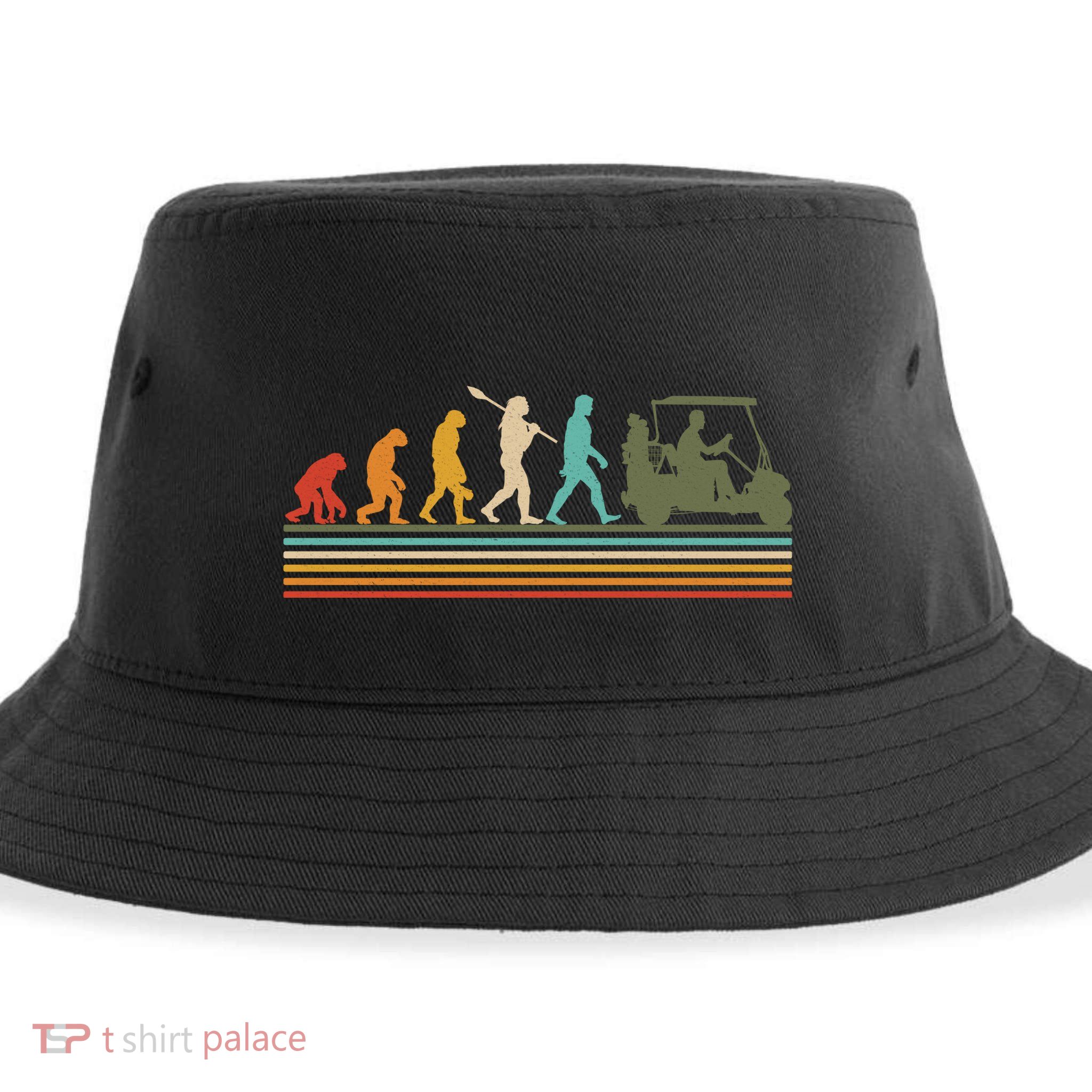 Funny Retro Evolution Of A Golfer Sustainable Bucket Hat