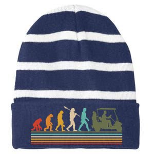 Funny Retro Evolution Of A Golfer Striped Beanie with Solid Band