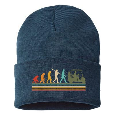 Funny Retro Evolution Of A Golfer Sustainable Knit Beanie