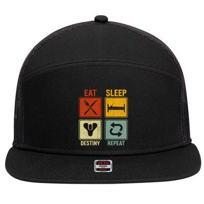 Funny Retro Eat Sleep Destiny Repeat 7 Panel Mesh Trucker Snapback Hat