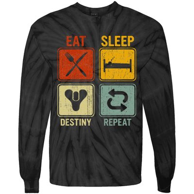 Funny Retro Eat Sleep Destiny Repeat Tie-Dye Long Sleeve Shirt