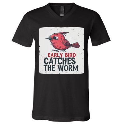 Funny Red Early Bird Costume For Worm Idiom Speech Lovers V-Neck T-Shirt
