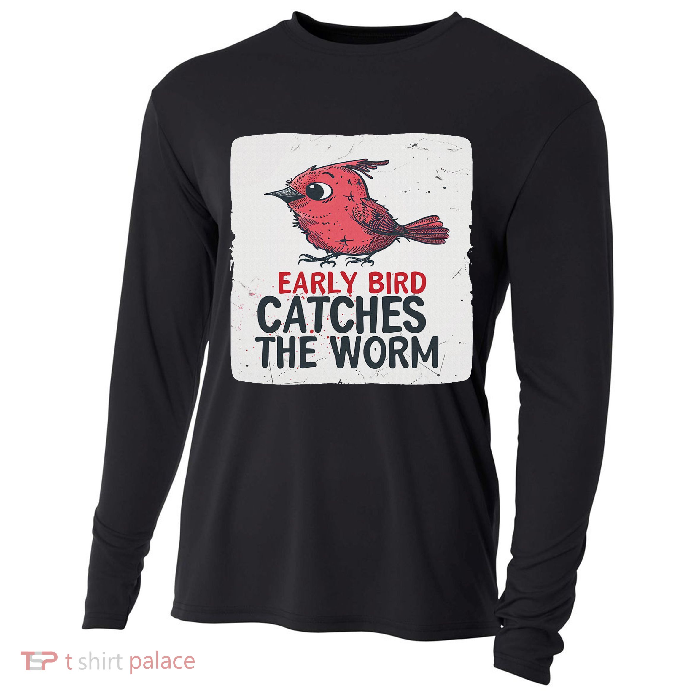 Funny Red Early Bird Costume For Worm Idiom Speech Lovers Cooling Performance Long Sleeve Crew