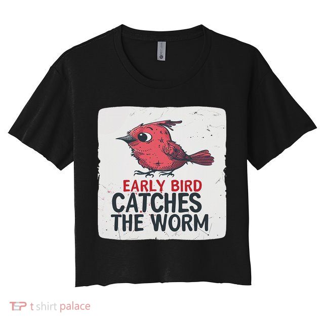 Funny Red Early Bird Costume For Worm Idiom Speech Lovers Crop Top