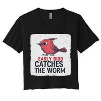 Funny Red Early Bird Costume For Worm Idiom Speech Lovers Crop Top