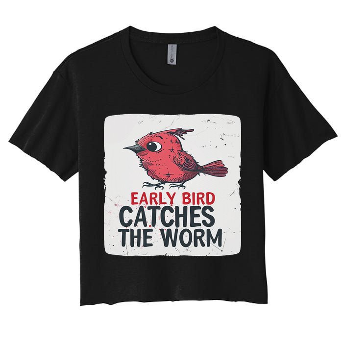 Funny Red Early Bird Costume For Worm Idiom Speech Lovers Crop Top