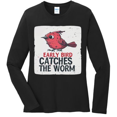 Funny Red Early Bird Costume For Worm Idiom Speech Lovers Ladies Long Sleeve Shirt