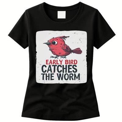Funny Red Early Bird Costume For Worm Idiom Speech Lovers Womens T-Shirt