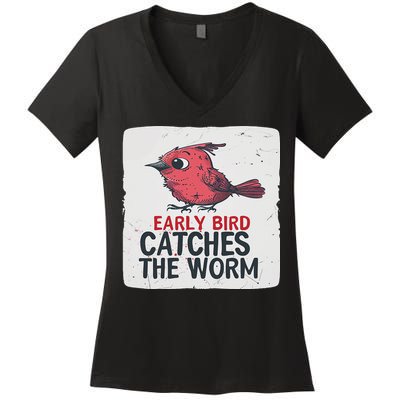 Funny Red Early Bird Costume For Worm Idiom Speech Lovers Women's V-Neck T-Shirt