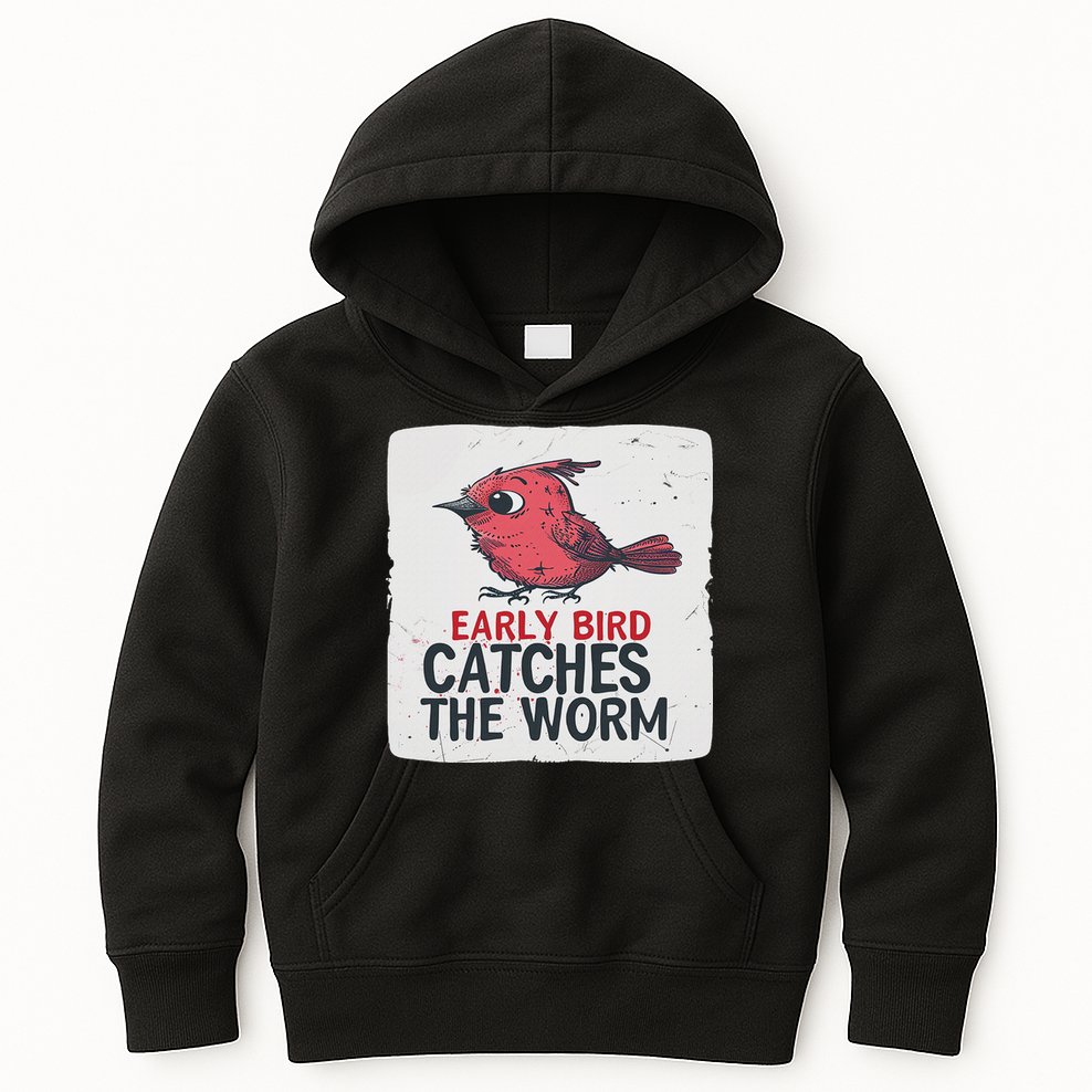 Funny Red Early Bird Costume For Worm Idiom Speech Lovers Kids Hoodie
