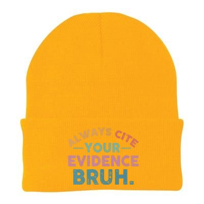 Funny Retro English Teacher Always Cite Your Evidence Bruh Gift Knit Cap Winter Beanie