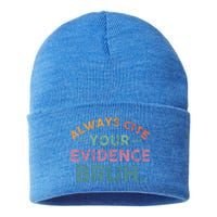 Funny Retro English Teacher Always Cite Your Evidence Bruh Gift Sustainable Knit Beanie