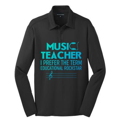 Funny Retro Educational Rockstar Music Teacher Gift Silk Touch Performance Long Sleeve Polo