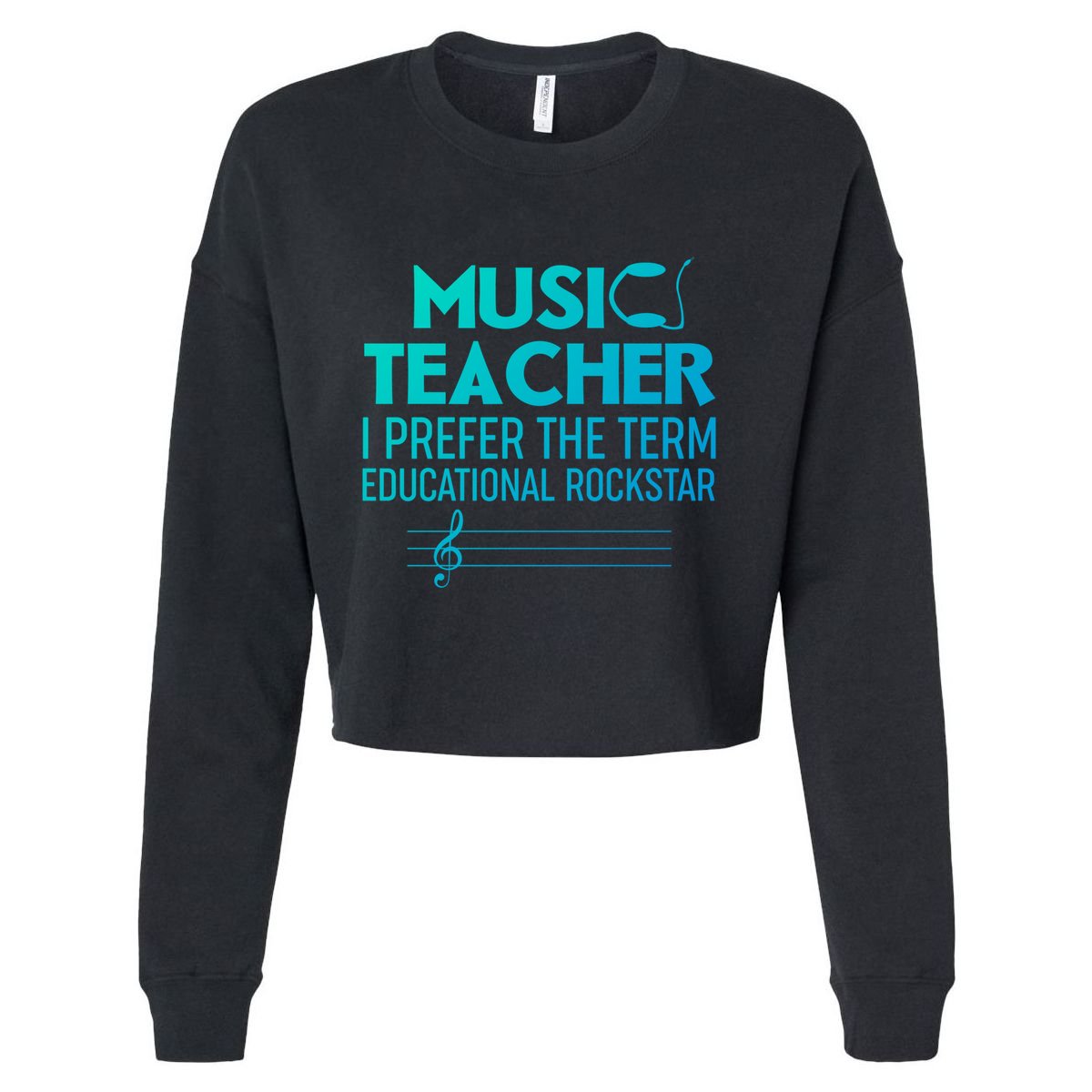Funny Retro Educational Rockstar Music Teacher Gift Cropped Pullover Crew