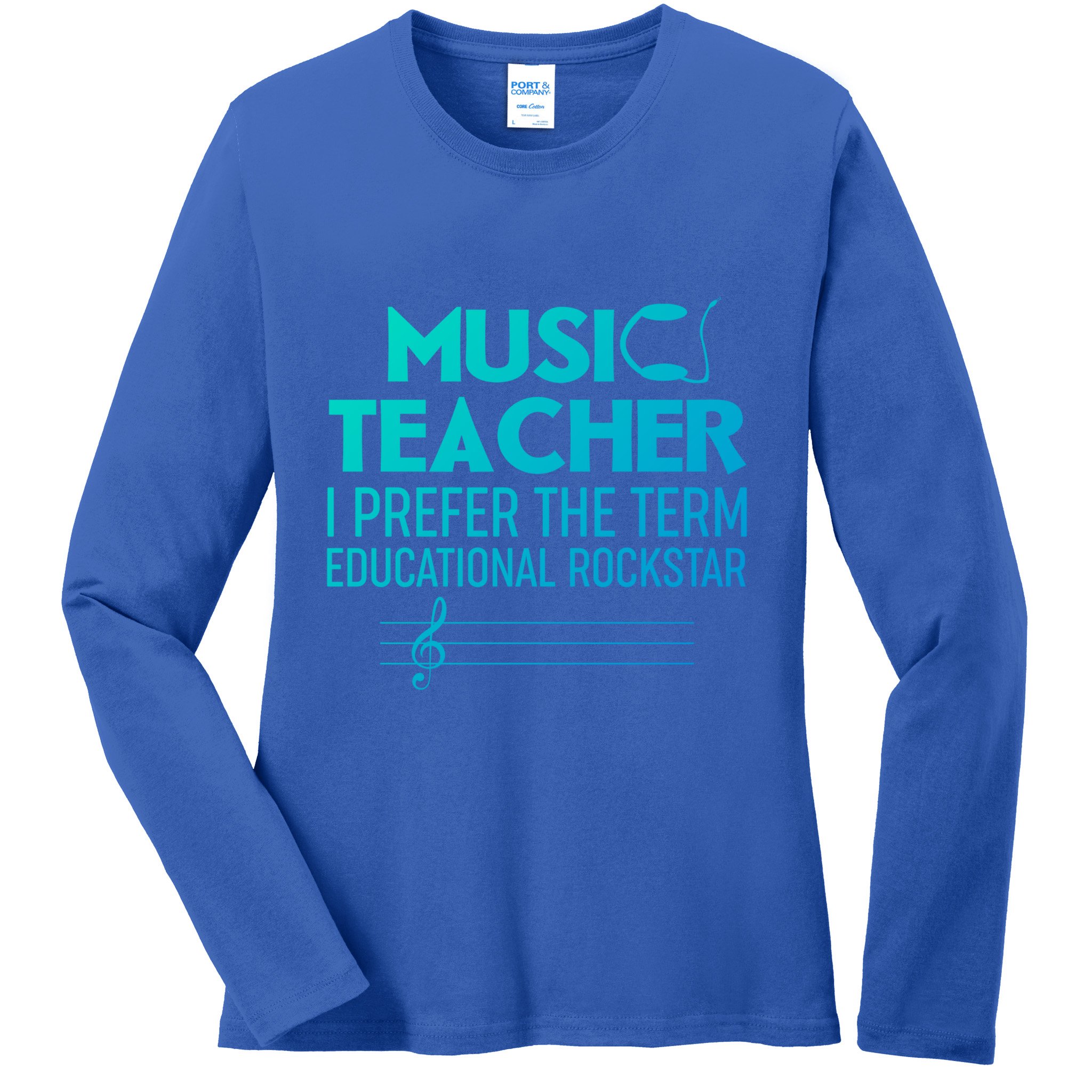 Funny Retro Educational Rockstar Music Teacher Gift Ladies Long Sleeve Shirt