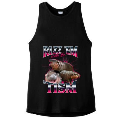 Funny Rizz Em With The Tism Meme Moo Deng Baby Hippo Ladies PosiCharge Tri-Blend Wicking Tank