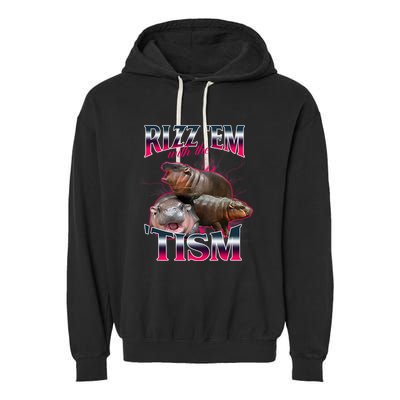 Funny Rizz Em With The Tism Meme Moo Deng Baby Hippo Garment-Dyed Fleece Hoodie