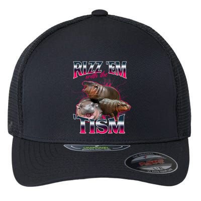 Funny Rizz Em With The Tism Meme Moo Deng Baby Hippo Flexfit Unipanel Trucker Cap