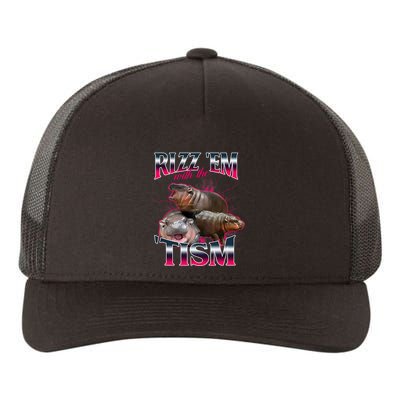 Funny Rizz Em With The Tism Meme Moo Deng Baby Hippo Yupoong Adult 5-Panel Trucker Hat