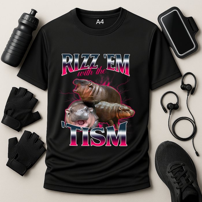 Funny Rizz Em With The Tism Meme Moo Deng Baby Hippo Performance Shirt