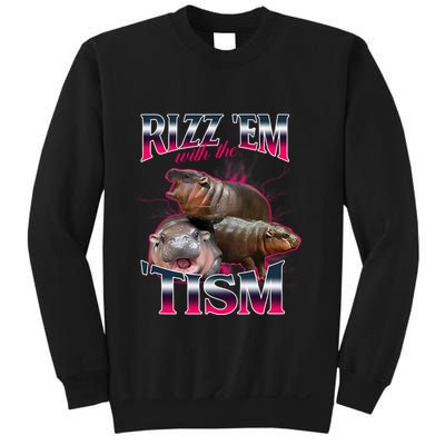Funny Rizz Em With The Tism Meme Moo Deng Baby Hippo Sweatshirt