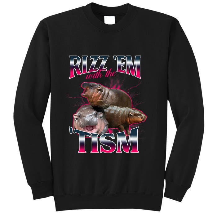 Funny Rizz Em With The Tism Meme Moo Deng Baby Hippo Sweatshirt