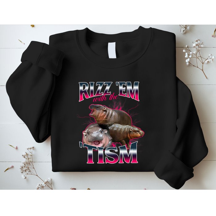 Funny Rizz Em With The Tism Meme Moo Deng Baby Hippo Sweatshirt