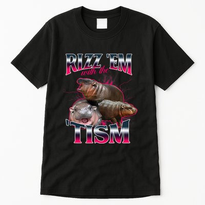 Funny Rizz Em With The Tism Meme Moo Deng Baby Hippo Tall T-Shirt