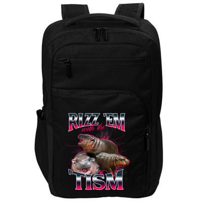 Funny Rizz Em With The Tism Meme Moo Deng Baby Hippo Impact Tech Backpack