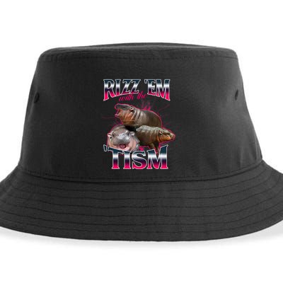 Funny Rizz Em With The Tism Meme Moo Deng Baby Hippo Sustainable Bucket Hat