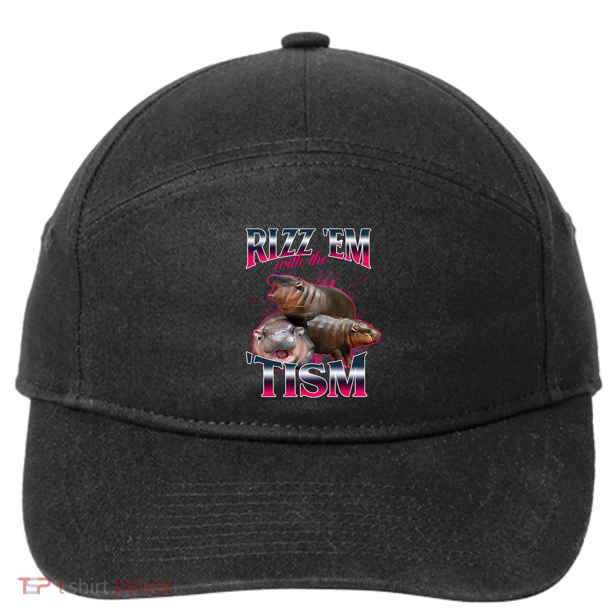 Funny Rizz Em With The Tism Meme Moo Deng Baby Hippo 7-Panel Snapback Hat